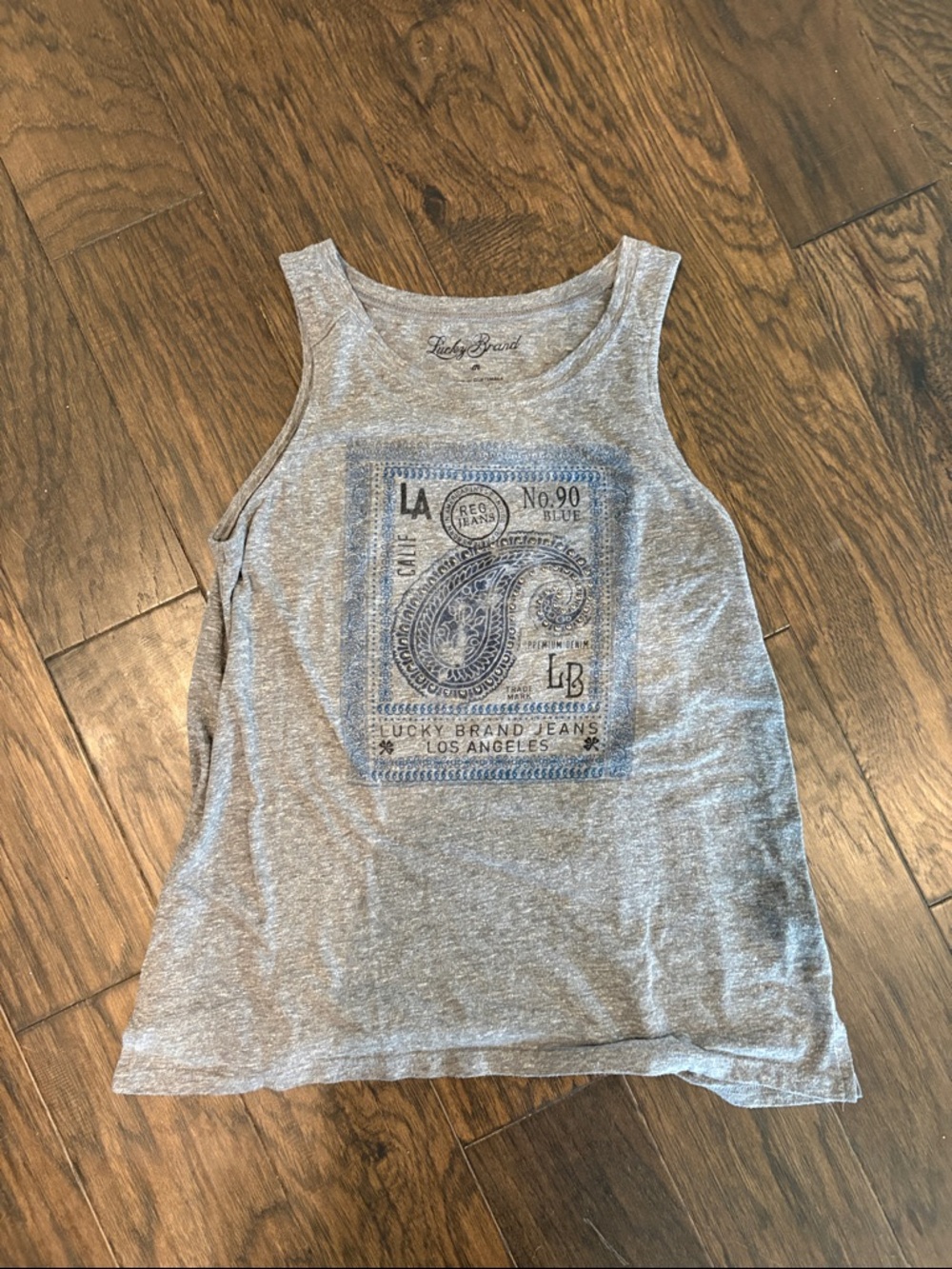 Lucky Brand Gray Tank with Blue Paisley Graphic